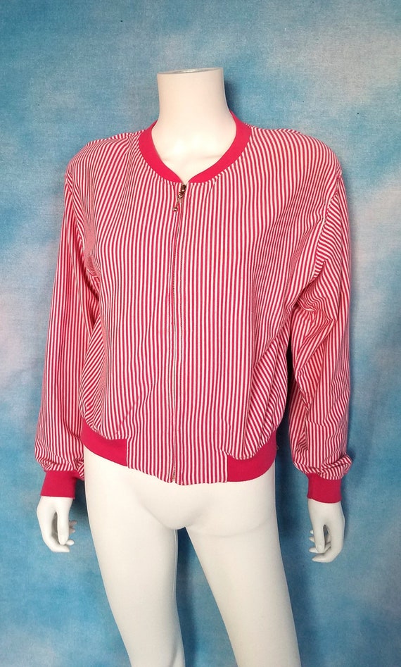 Vintage 80s Magenta and White Pinstripe Zippered … - image 1