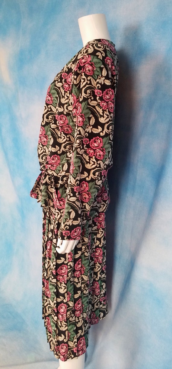 Vintage 80s Drop Waist Peplum Pleated Midi Dress,… - image 6