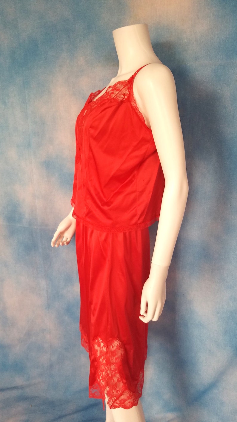 Vintage 70s Candy Apple Red Silky Lacy 2-piece Skirt Slip and - Etsy