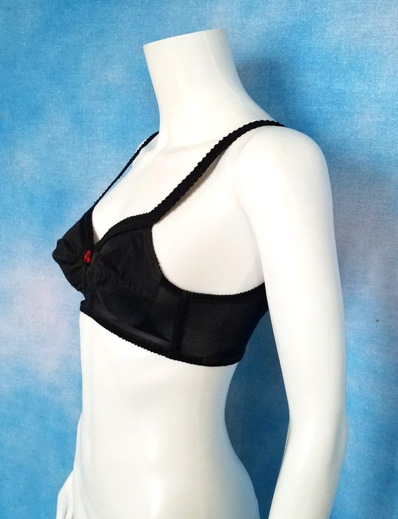 Vintage 60s Black Bullet Bra, Full Coverage, No U… - image 7