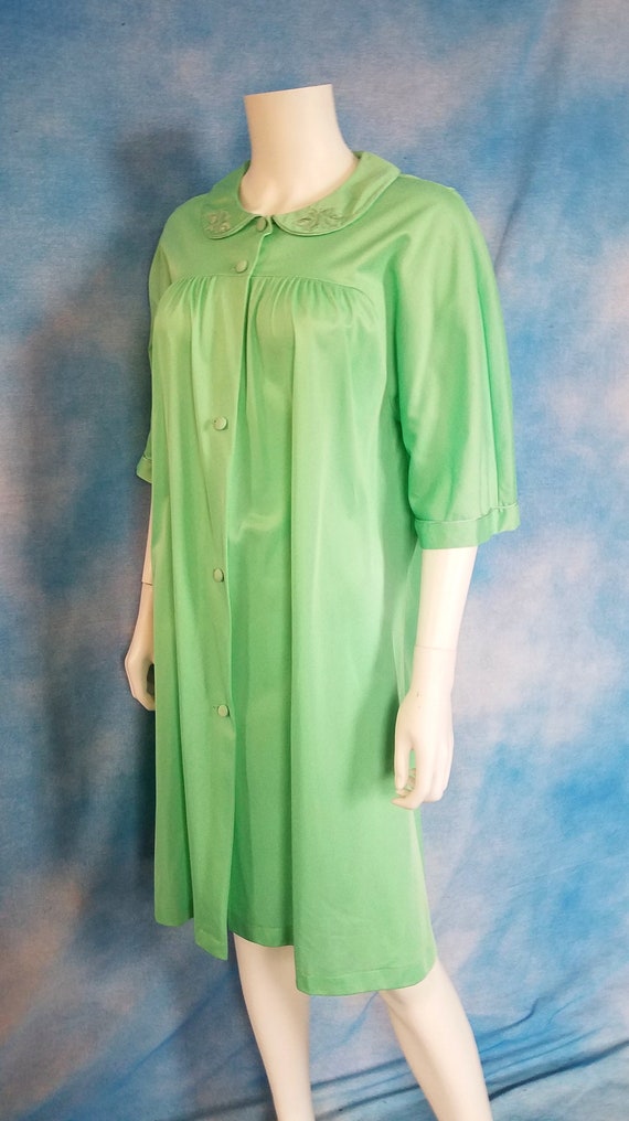 Vintage 60s Mint Green Nylon House Dress Lounge D… - image 7