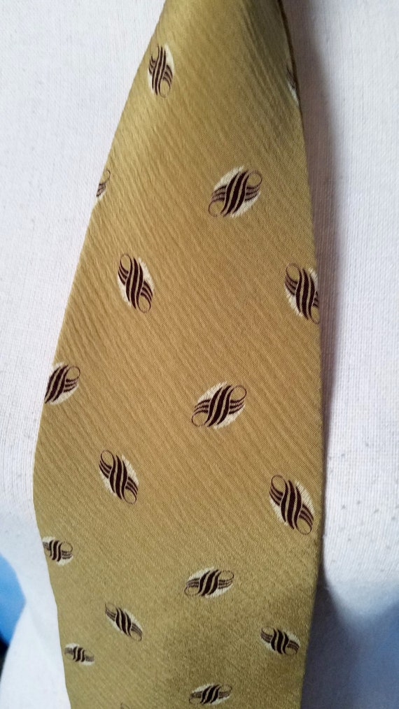 Vintage 90s Silk Necktie, Dusty Gold Crepe with B… - image 9