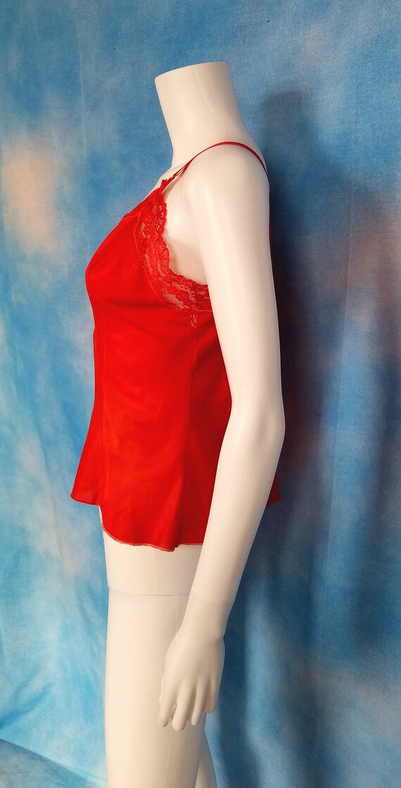 Vintage 60s 70s Crimson Red Hand Dyed Nylon Camis… - image 7