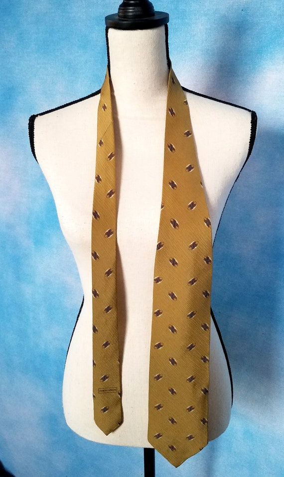 Vintage 90s Silk Necktie, Dusty Gold Crepe with B… - image 6