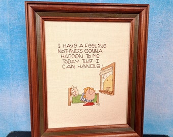 Vintage 80s Ziggy Framed Needlepoint Picture, Funny Comic Bad Day Kitschy Decor