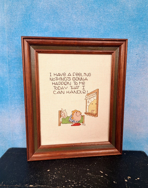 Vintage 80s Ziggy Framed Needlepoint Picture, Funny Comic