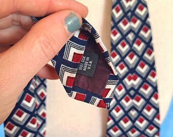 Vintage 80s Art Deco Liberty of London Silk Tie, Peacock