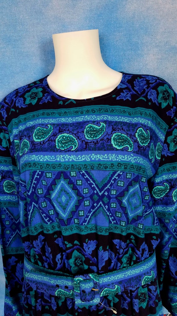 Vintage 70s 80s Deadstock Blue, Teal and Black So… - image 4