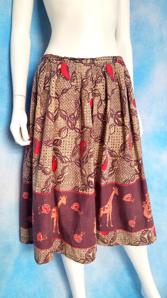 Vintage 70s Cotton Midi Skirt, Batik Like Ornate … - image 3