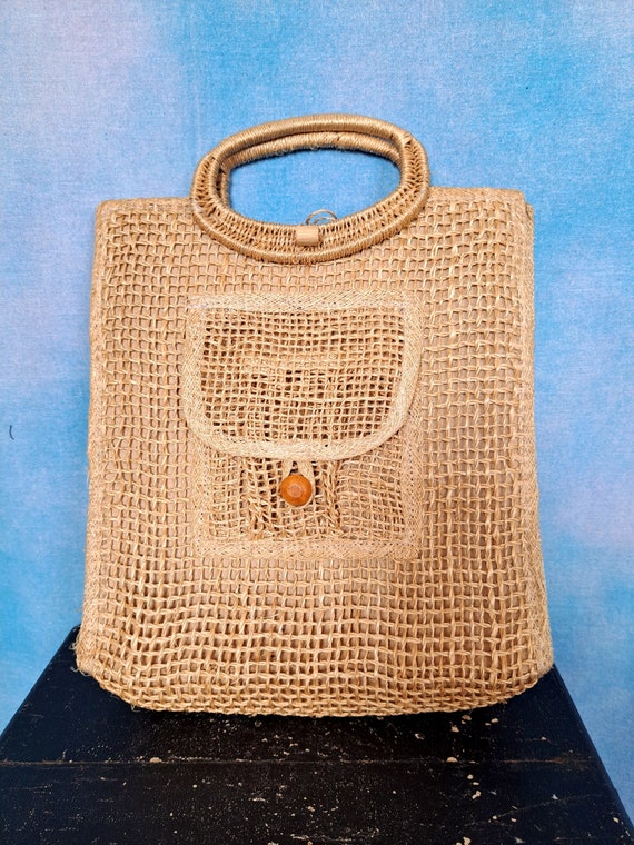 Vintage 70s Blonde Woven Straw Large Purse Shopper