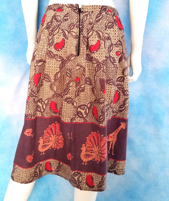 Vintage 70s Cotton Midi Skirt, Batik Like Ornate … - image 7