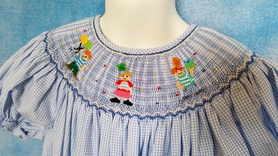 Vintage 90s Girls Blue and White Gingham Trapeze … - image 4