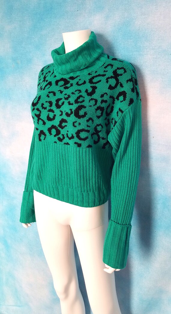 Vintage 90s Y2K Turquoise and Black Ribbed and Le… - image 3