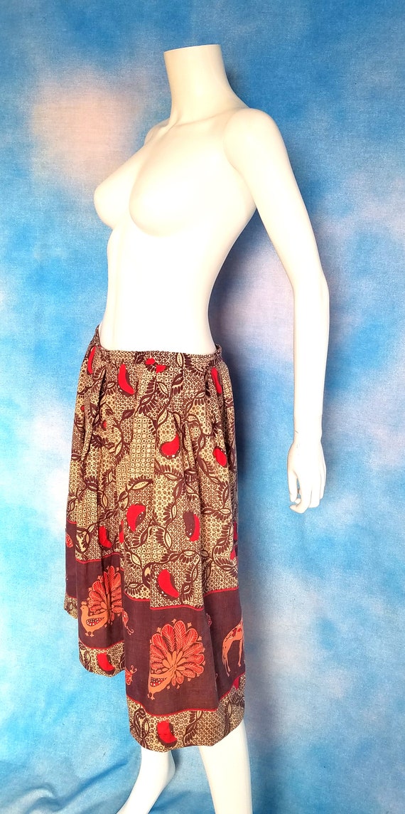 Vintage 70s Cotton Midi Skirt, Batik Like Ornate … - image 6