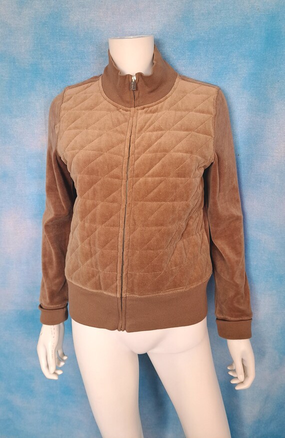 Vintage 90s Y2K Beige Neutral Quilted Velour Bomb… - image 7