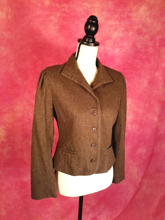 Vintage 80s Cocoa Brown Womens High-Collared Wool… - image 2