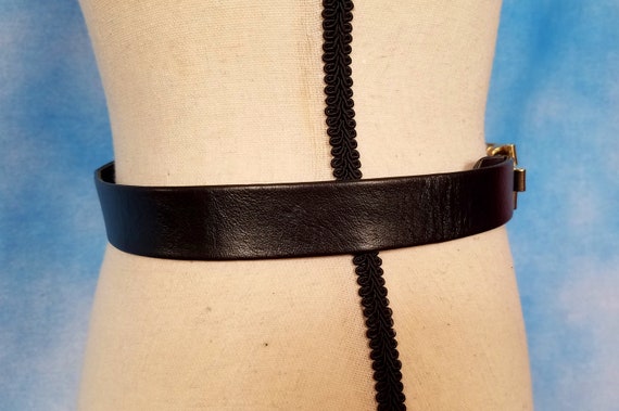 Vintage 70s Adjustable Black Leather Belt with Go… - image 8