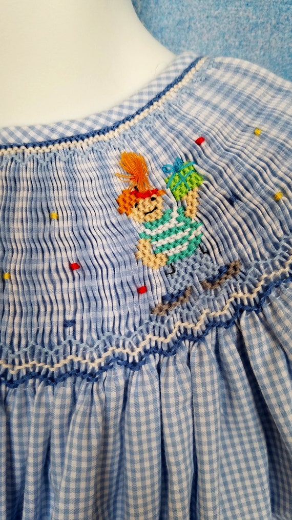 Vintage 90s Girls Blue and White Gingham Trapeze … - image 8