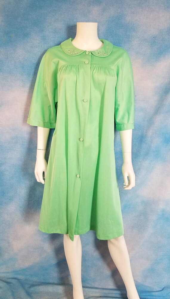 Vintage 60s Mint Green Nylon House Dress Lounge D… - image 1