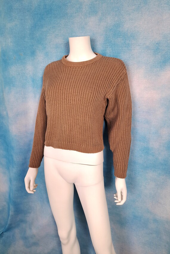 Vintage RARE 80s Taupe Cropped Cotton Heavy Rib K… - image 4