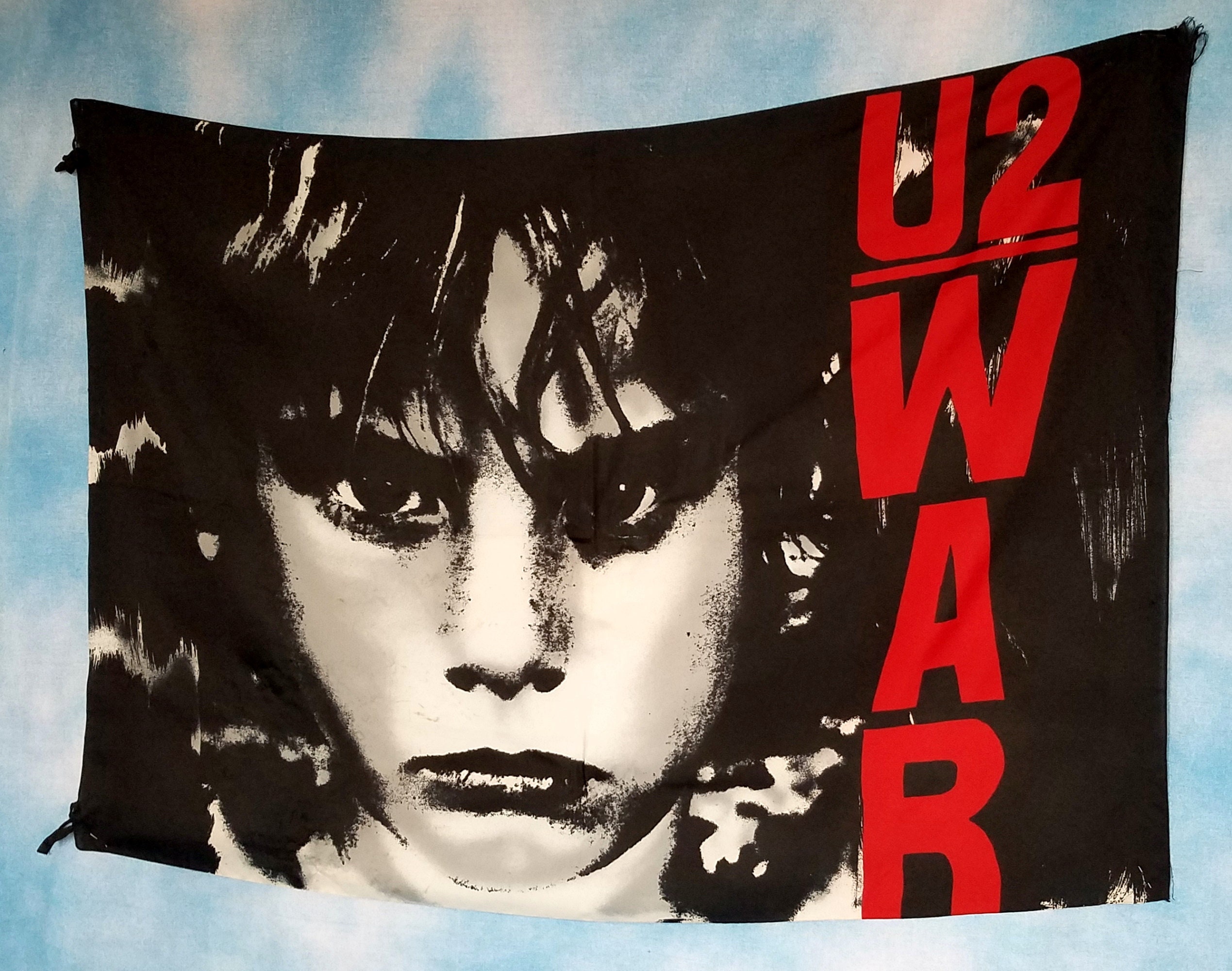 Vintage RARE 1983 Authentic U2 WAR Fabric Tapestry Banner, Black