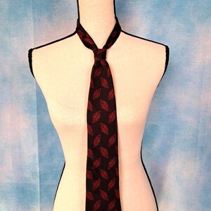 Vintage 90s Black and Brick Red Diamond Scrollwork Pattern Silk Crepe Necktie/ Giorgio Armani