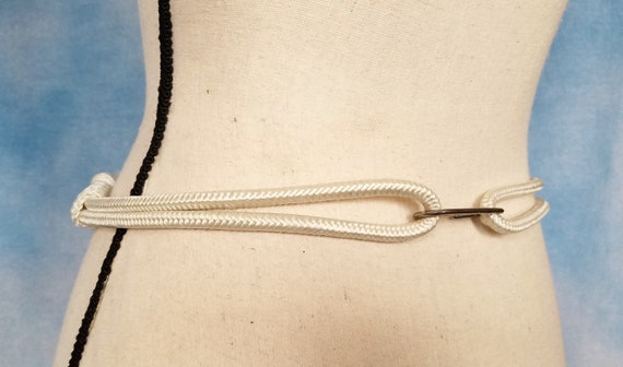 Vintage 80s White Nylon Knotted Cord Cinch Belt w… - image 8