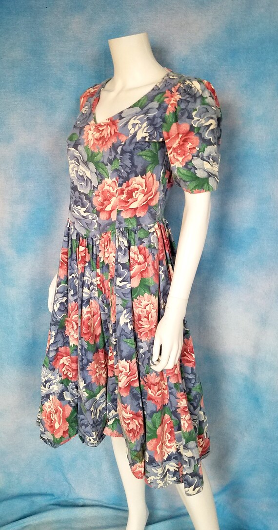 Vintage 80s Homemade Romantic Floral Puff Sleeve … - image 8