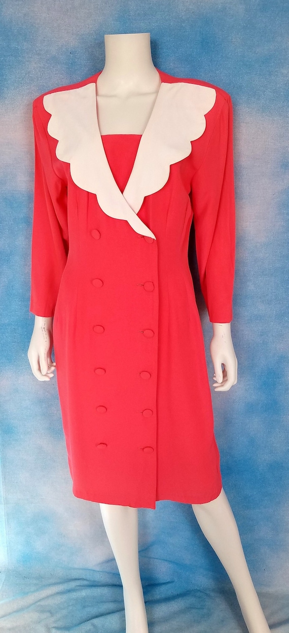 Vintage 80s does 40s Hot Coral Watermelon Pink Dou