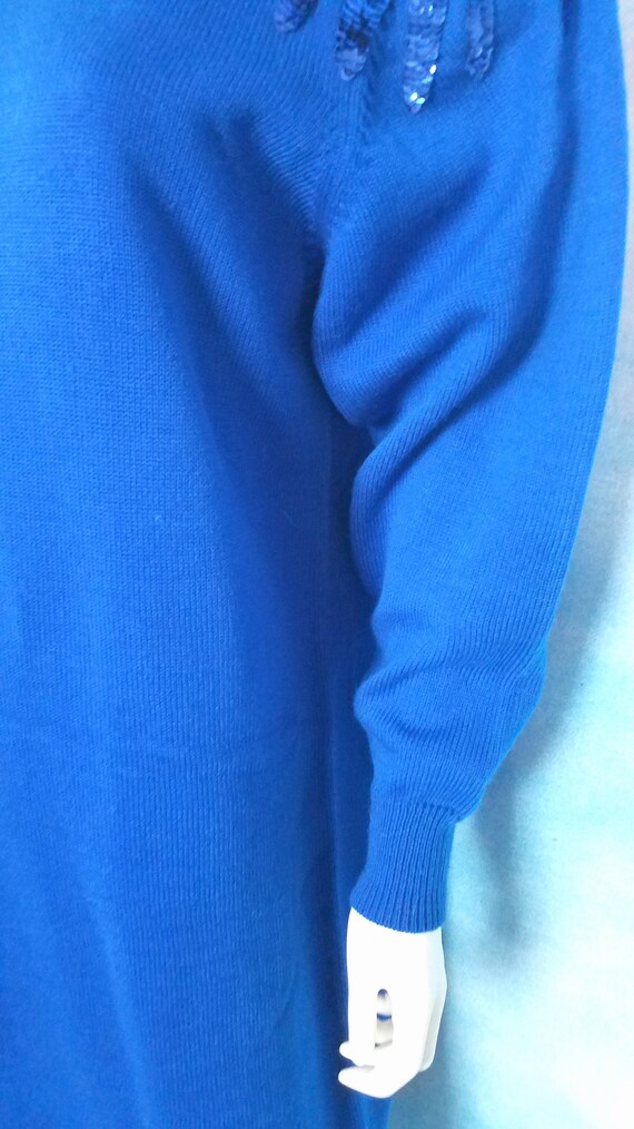 Vintage 80s Process Blue Knit Acrylic Sweater Dre… - image 7