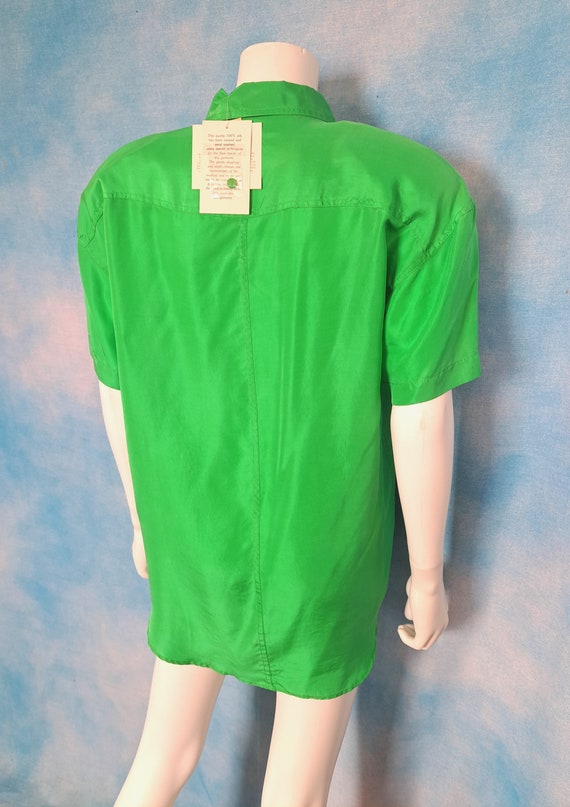 Vintage 90s Lime Peel Green Silk Camp Shirt Blous… - image 7