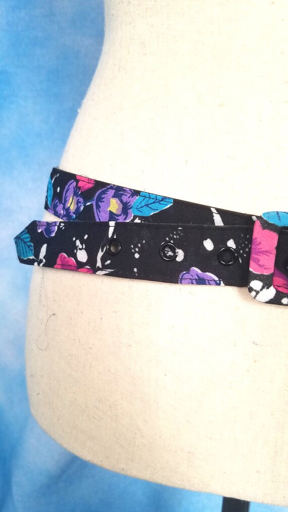 Vintage 80s Black and Jewel Toned Floral Cloth Co… - image 4