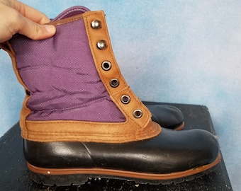 Vintage 90s Purple Nylon Tan Leather and Black Insulated Hiking Duck Boots Lands End Size 7 Etsy