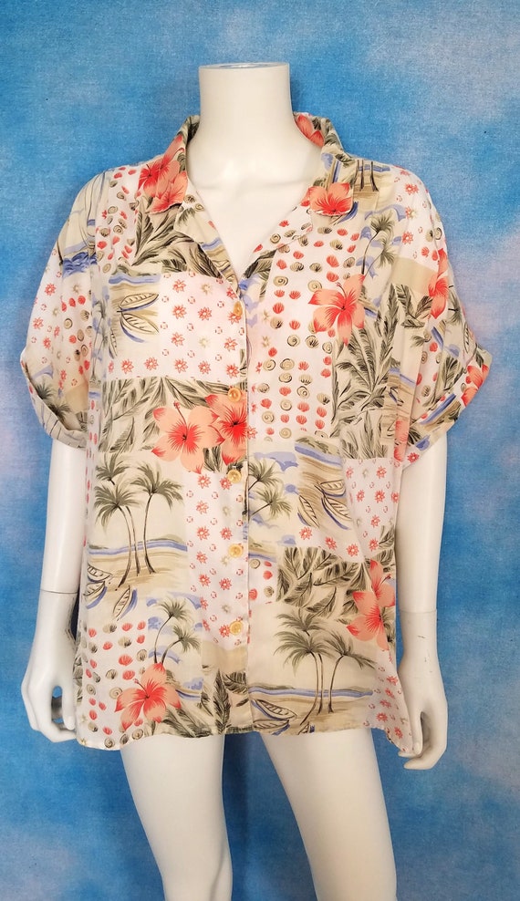 Vintage 80s Light Cotton Blend Boxy Abstract Hawai