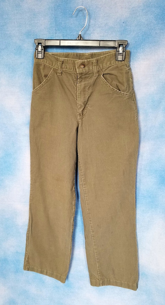 Vintage 80s Kids Gray Green Mid-high Rise Corduroy Pants/ In-sync