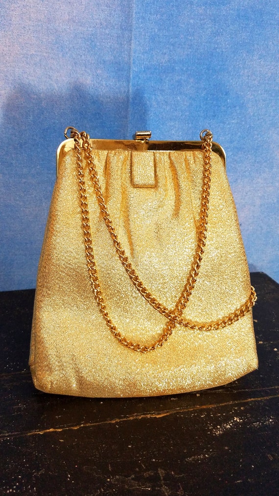 Vintage 60s Mod Sparkly Metallic Gold Lame Frame … - image 1