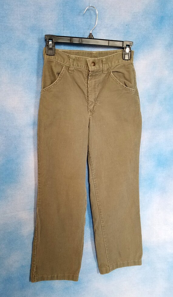 Vintage 80s Kids Gray Green Mid-High Rise Corduro… - image 2