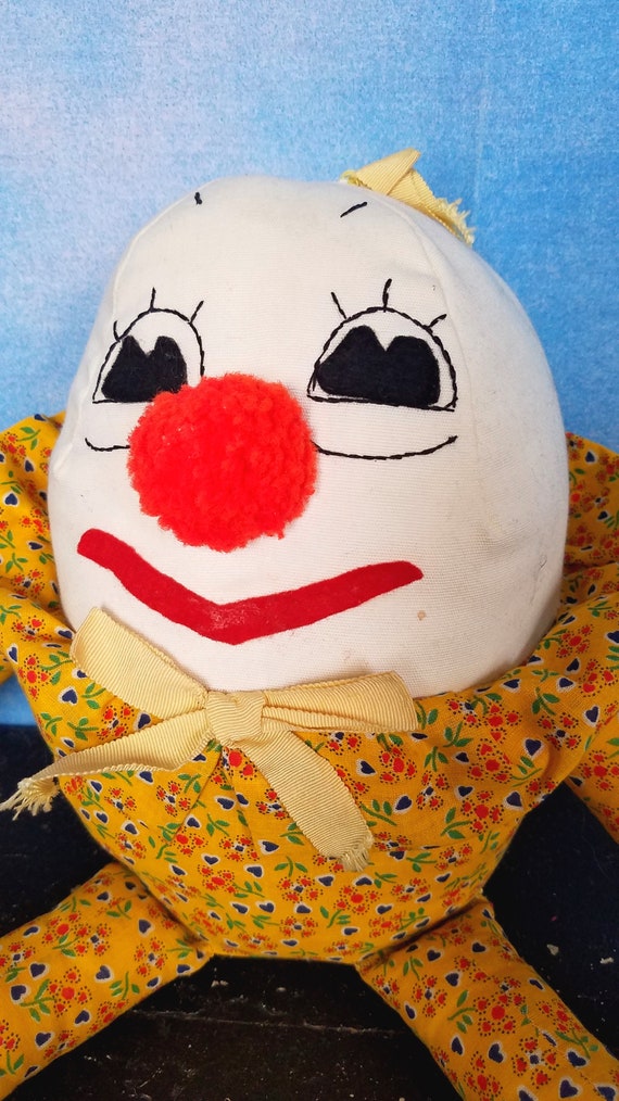 Vintage 60s Large Hand Made Cloth Stuffed Humpty Dumpty Doll
