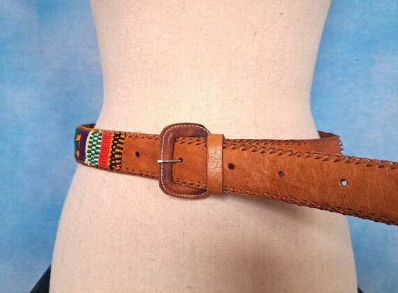 Vintage 80s or 90s Guatemalan Leather and Embroid… - image 3