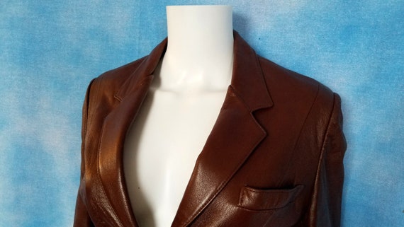 Vintage 70s Red-Brown Shiny Leather Blazer Jacket… - image 6