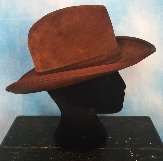 Vintage 80s Chocolate Brown Suede Leather Cowboy Hat With - Etsy
