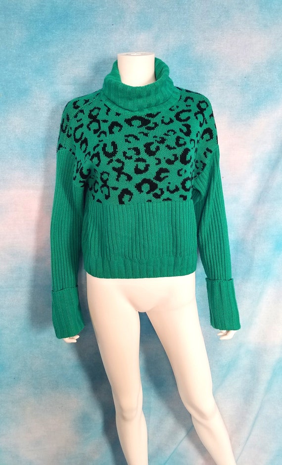 Vintage 90s Y2K Turquoise and Black Ribbed and Le… - image 1