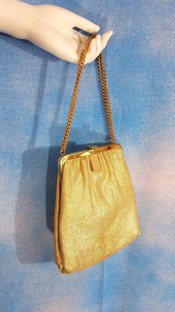 Vintage 60s Mod Sparkly Metallic Gold Lame Frame … - image 2