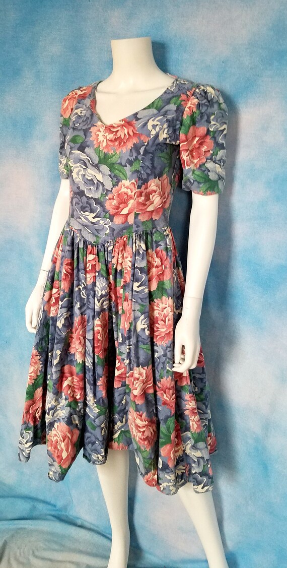 Vintage 80s Homemade Romantic Floral Puff Sleeve … - image 4
