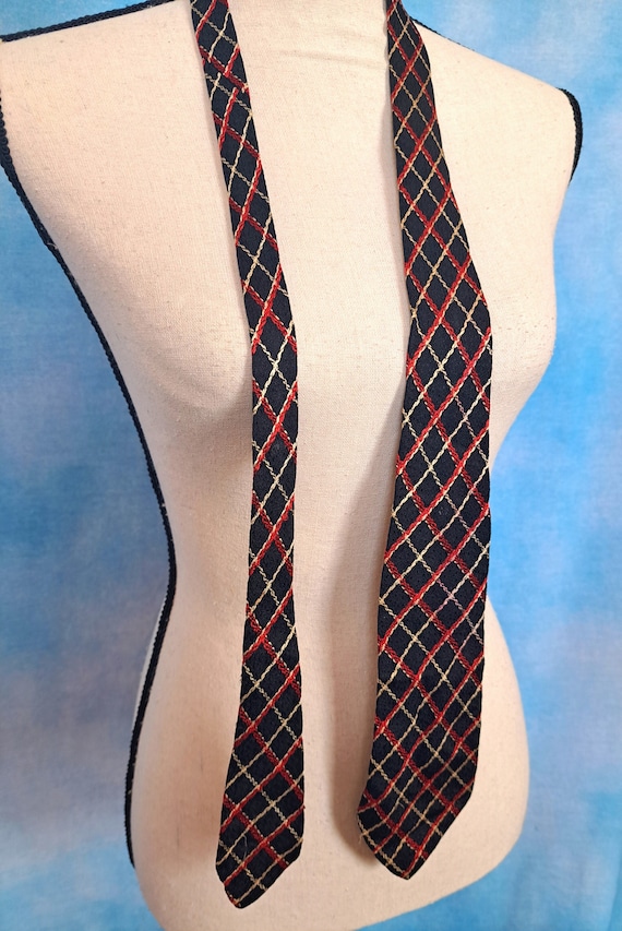 Vintage 1950s Embroidered Silk Slim Tie, Swiss Dot