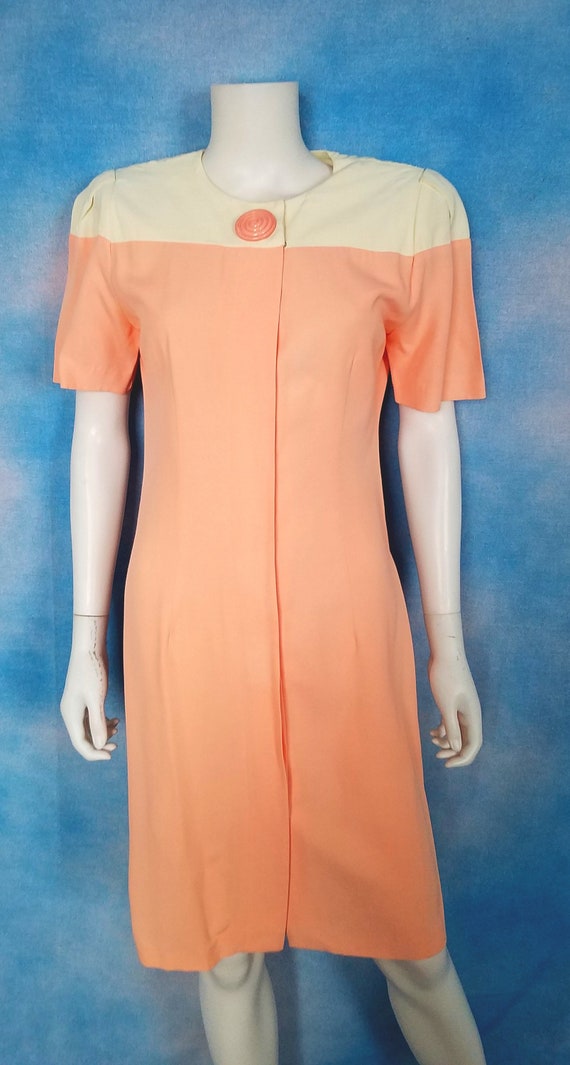 Vintage 80s does 60s Pastel Coral Pink and White … - image 2
