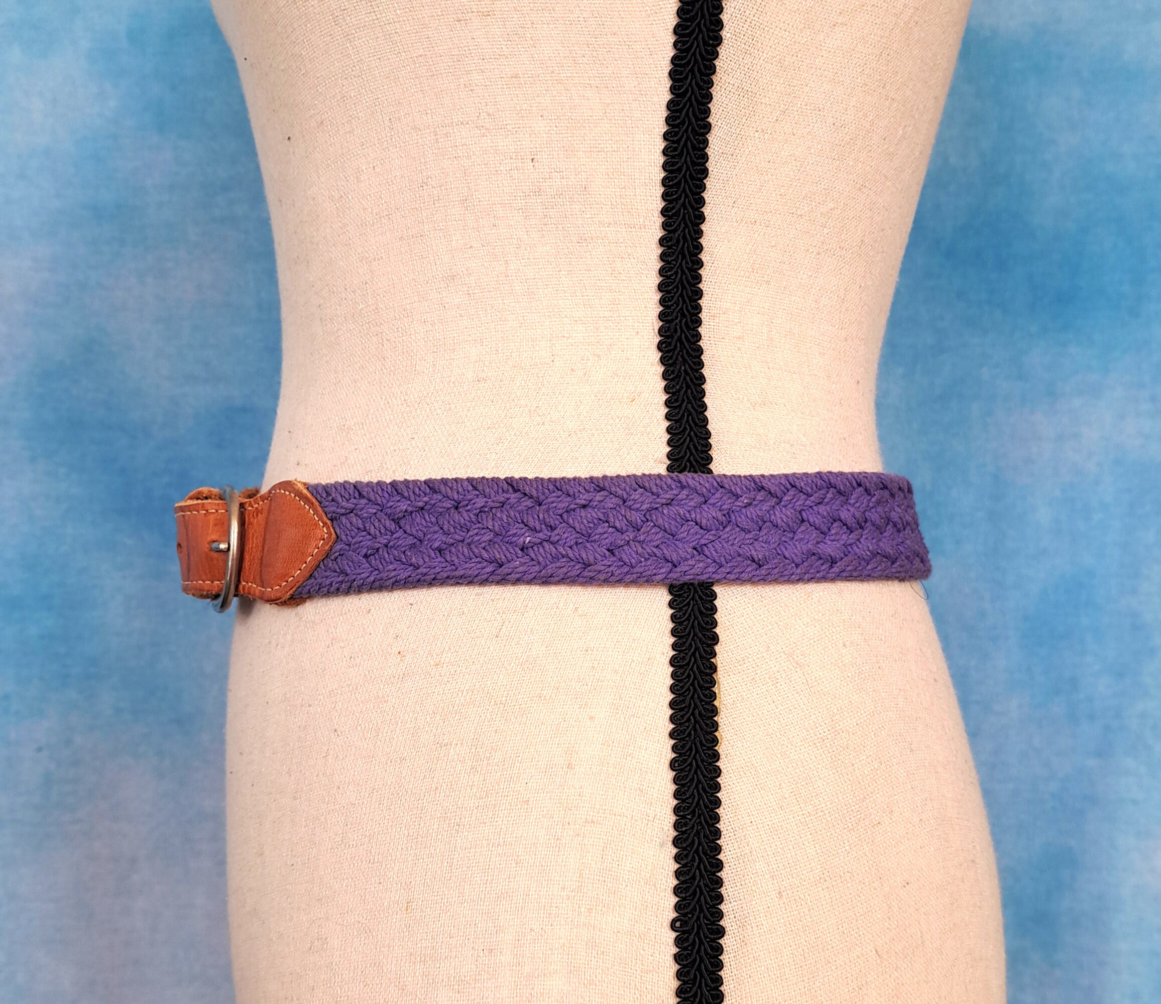 Vintage 90s Violet Purple Cotton Woven Braided Belt With Tan 