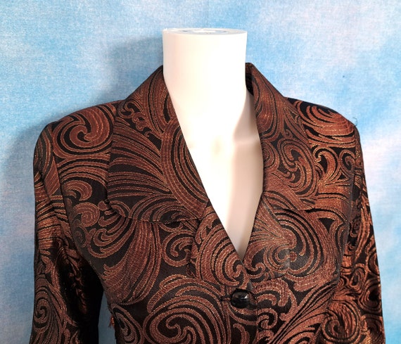 Vintage 90s Copper and Black Plume Swirl Metallic… - image 6