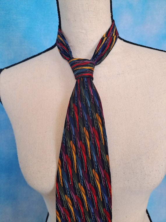 Vintage 90s Colorful Rainbow Silk Tie, Lake Michi… - image 7