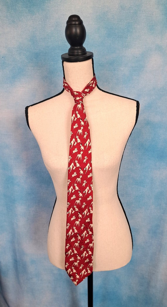 Vintage 90s Red Silk 101 Dalmatians Tie, Made in … - image 7